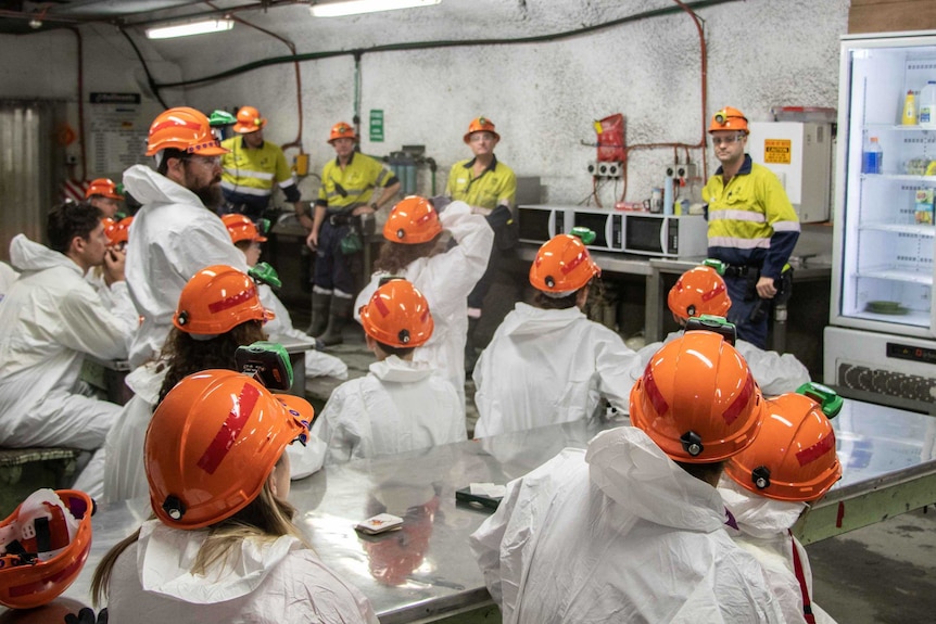 Guests of the mine in an underground crib room