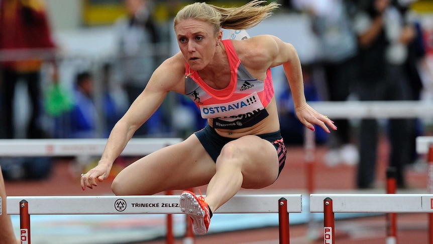 Season debut ... Sally Pearson competes in Ostrava