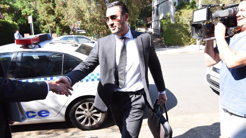 Salim Mehajer arrives at Burwood court in Sydney.