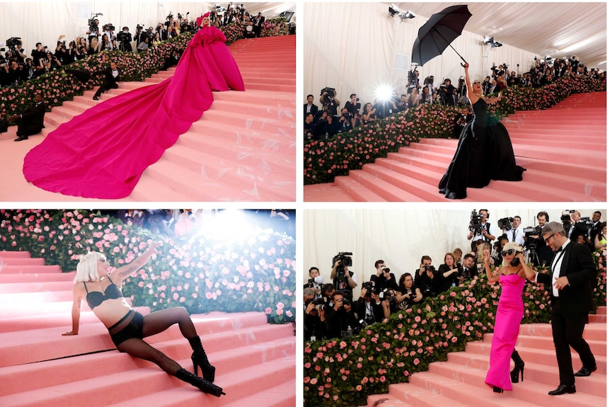 La combinaison de quatre tenues de Lady Gaga au Met Gala 2019.