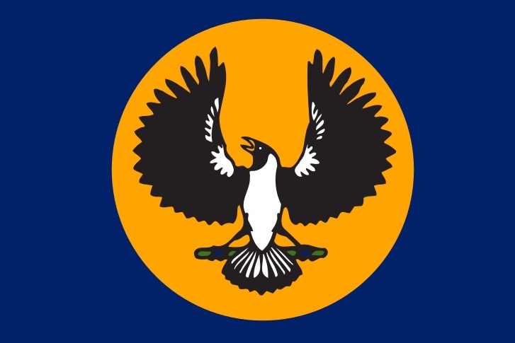 South Australia's state flag featuring a Union Jack and a piping shrike.