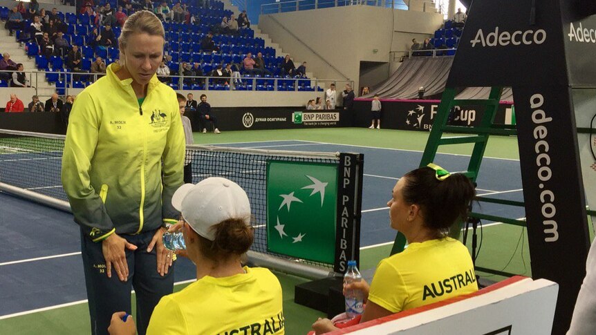 Alicia Molik with Fed Cup players Ash Barty and Casey Dellacqua