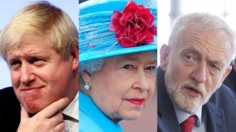 Boris Johnson, Queen Elizabeth II and Jeremy Corbyn.