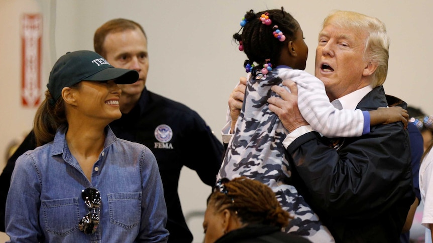 Donald Trump visited kids and families impacted by floods brought by Hurricane Harvey system. (Photo: Reuters)