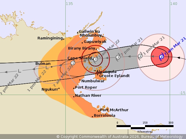 Severe Tropical Cyclone Narelle to hit NT as category three on Saturday night, affects to begin this afternoon