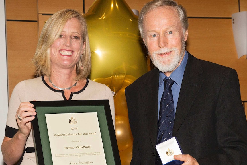 Chief Minister Katy Gallagher congratulates Professor Parish on his Canberra Citizen of the Year award.