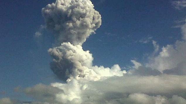 Smoke and ash spews from Mayon Volcano