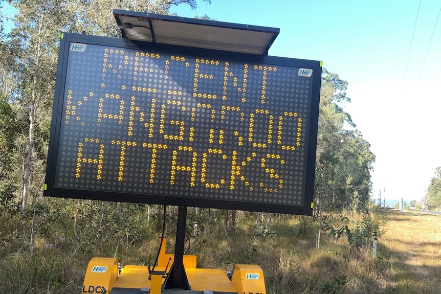 An electronic kangaroo attack warning sign