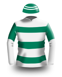 Green and white jockey silks.