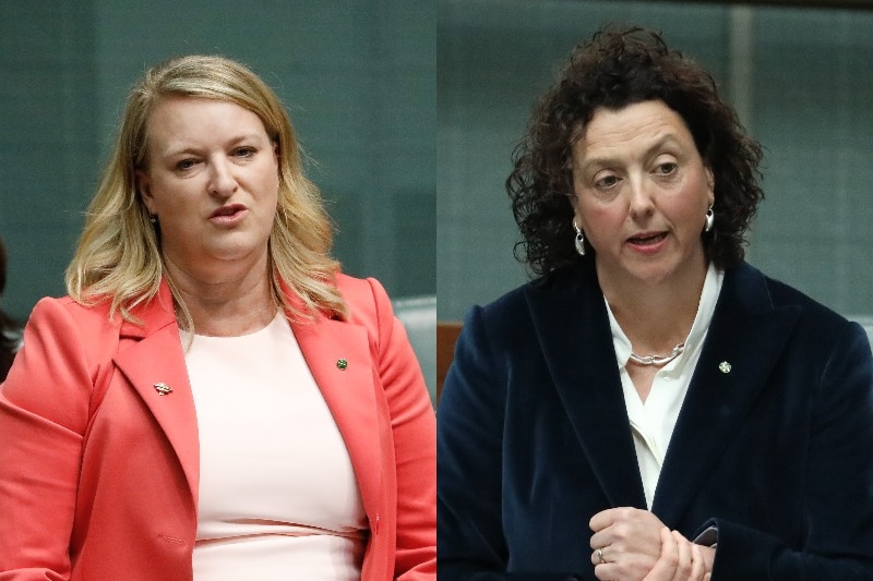 Composite image of Kylea Tink speaking in parliament on the left, Monique Ryan also speaking in parliament on the right 