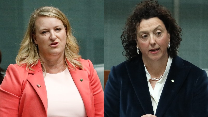 Composite image of Kylea Tink speaking in parliament on the left, Monique Ryan also speaking in parliament on the right 