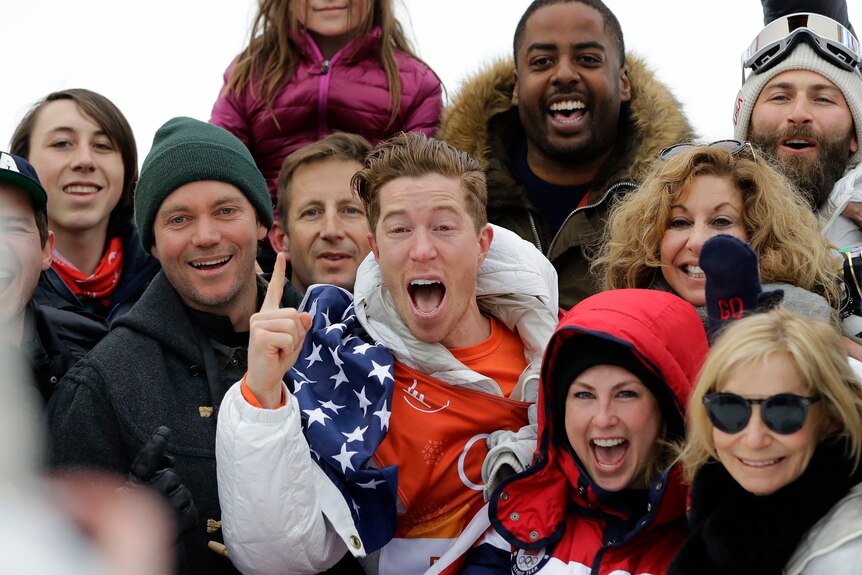 Shaun White celebrates his gold medal in Pyeongchang