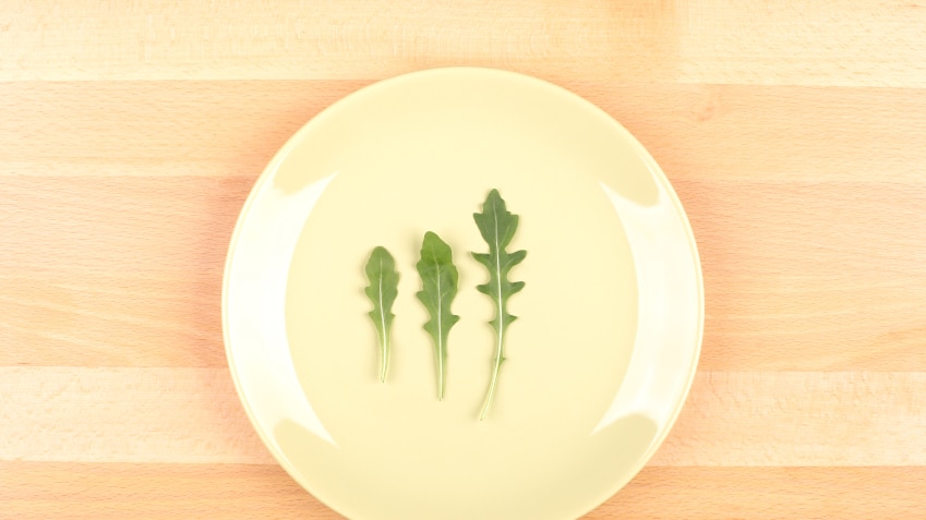 3 pieces of rocket on a plate