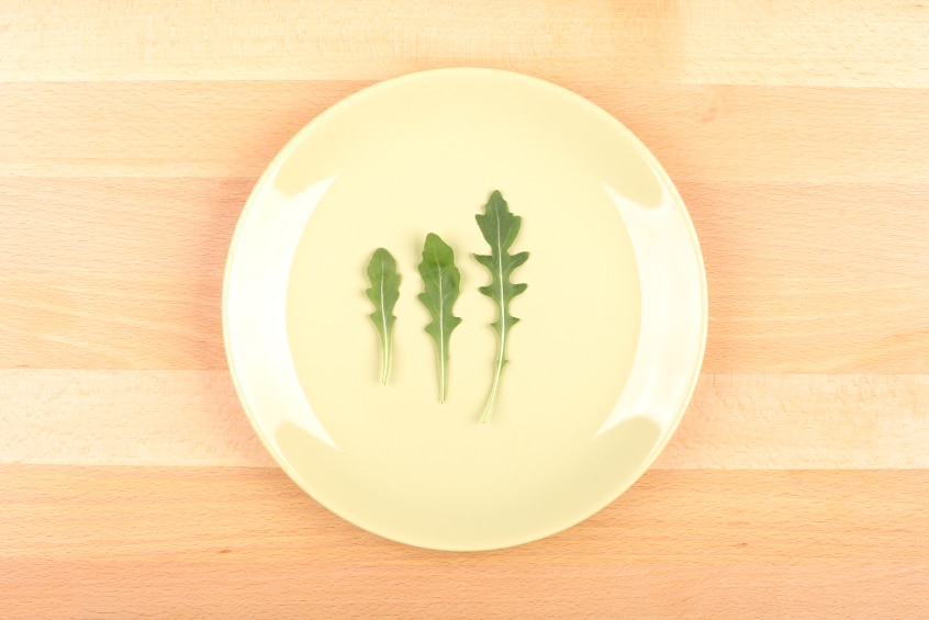 3 pieces of rocket on a plate
