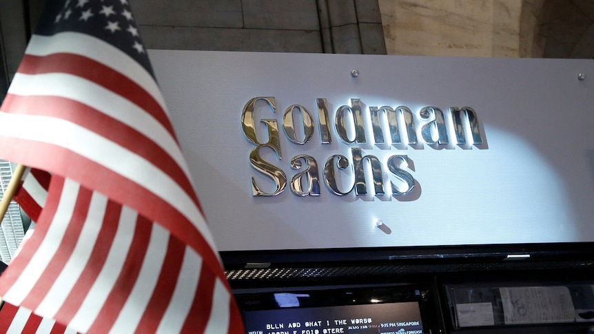 A view of the Goldman Sachs stall on the floor of the New York Stock Exchange.