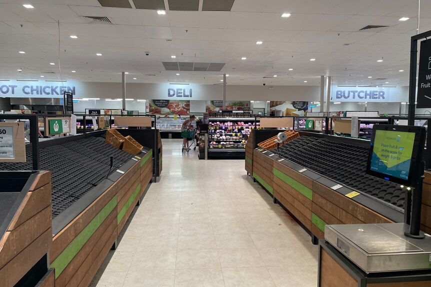 Empty shelves at Nightcliff Woolworths.