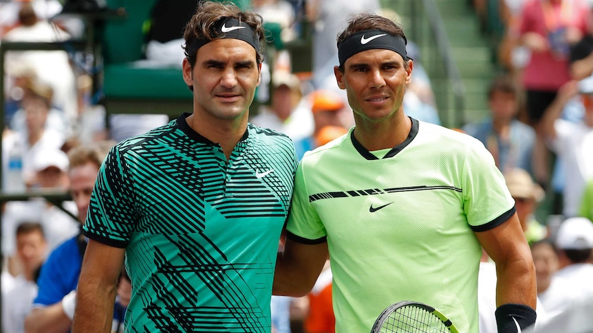 Roger Federer of Switzerland and Rafael Nadal of Spain pose for a picture.