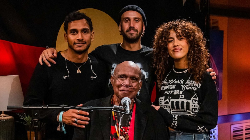 Archie Roach, MARLON x RULLA and Becca Hatch in the Like A Version studio for Archie Roach's cover of Bob Marley