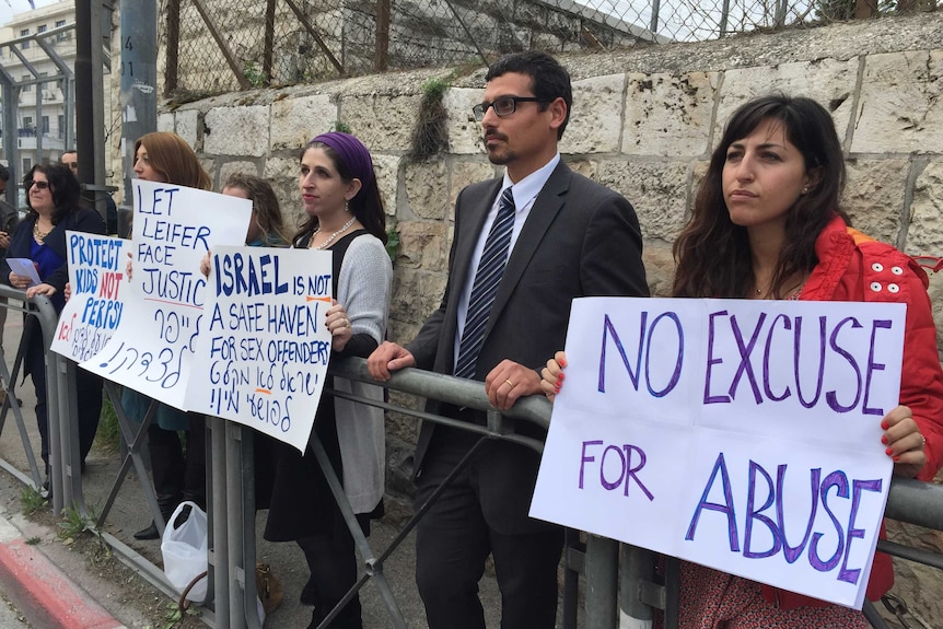 Protestors outside an Israeli court