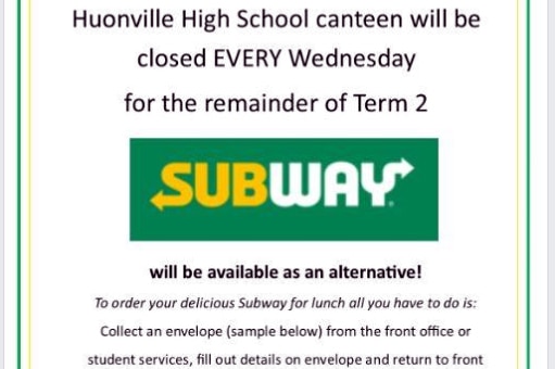 Facebook post by Huonville High School about Subway