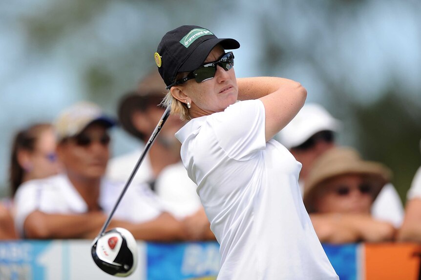Australia's Karrie Webb plays her tee shot in the final round of the Australian Ladies Masters.