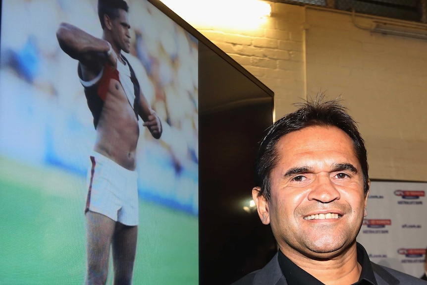 Former St Kilda Saints player Nicky Winmar at an AFL Indiigenous Round launch.