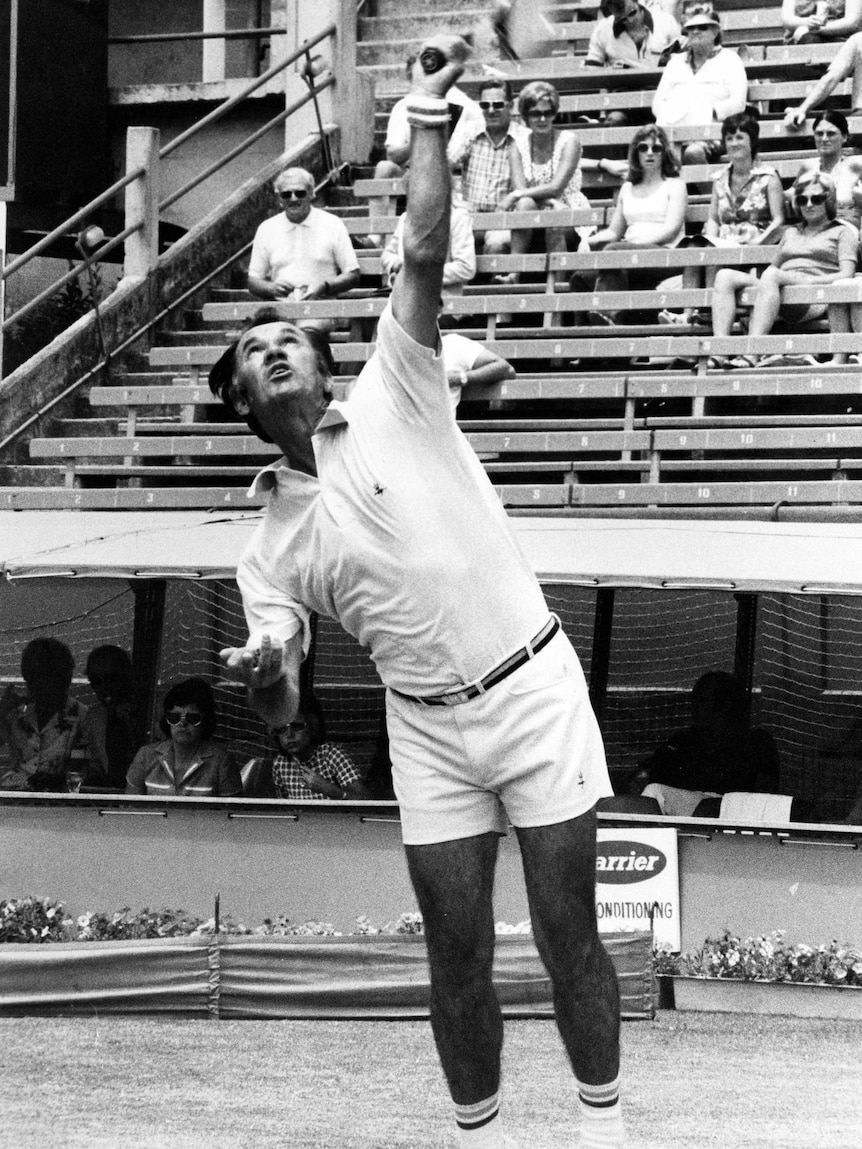 Mervyn Rose serves