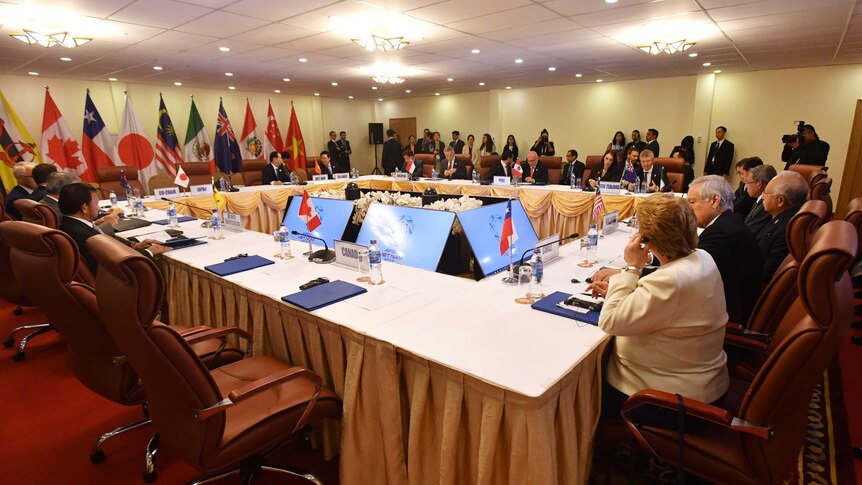 The empty seat allocated for Canada's Prime Minister Justin Trudeau at the TPP meeting at APEC.