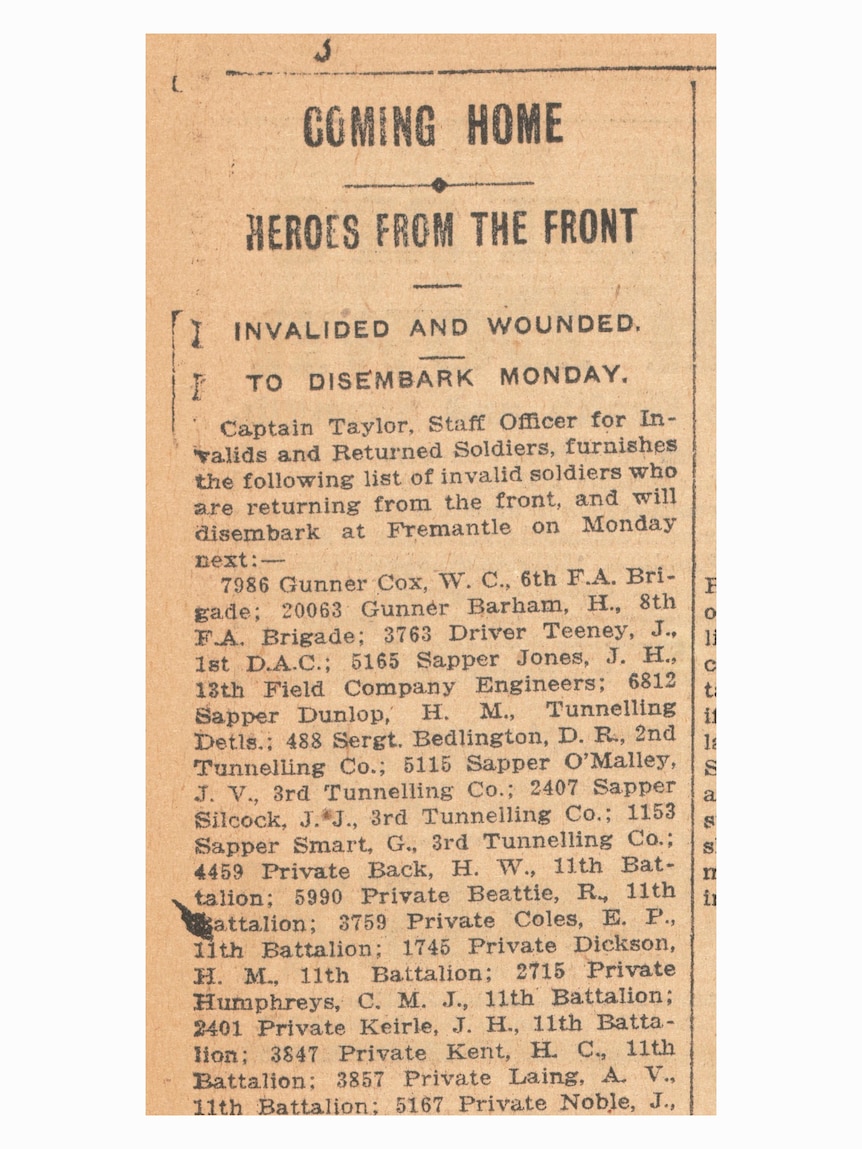 Newspaper extract with headline 'Coming Home'