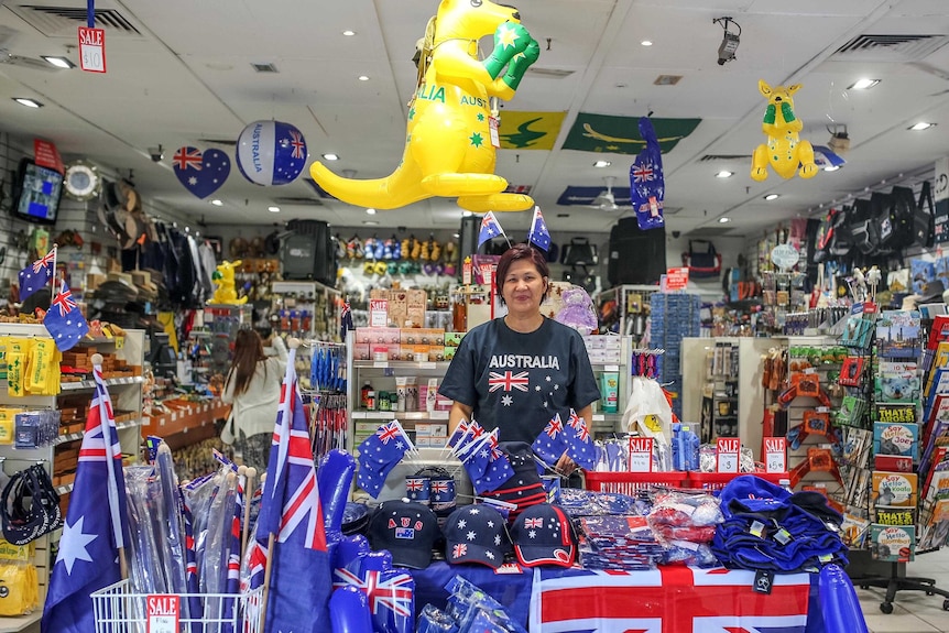 A shop keeper on Swanston Street in Melbourne's CBD