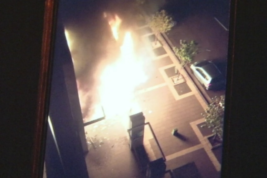 The view of a restaurant fire from an apartment above.