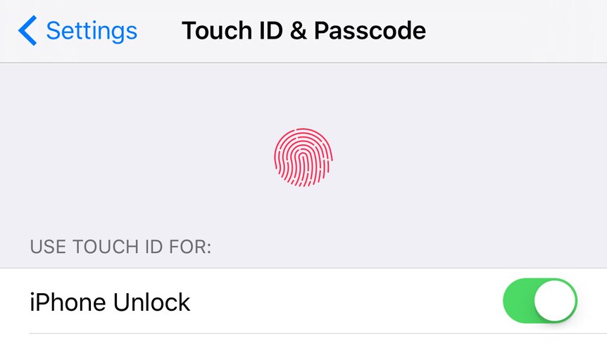 Touch ID settings on an iPhone