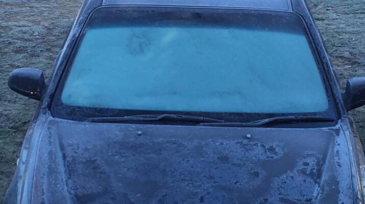 A frozen car windscreen in winter in Canberra.