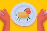 Illustration of vegetable constructed cow on a plate