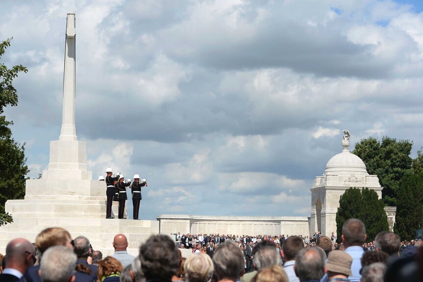 Buglers play during commemorations to mark the centenary of the Battle of Passchendaele.