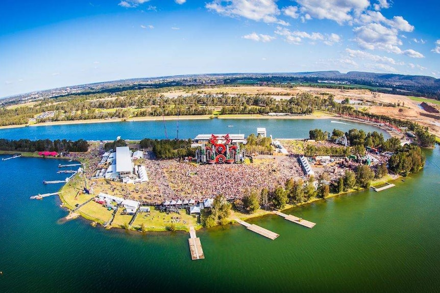 Aerial shot of festival crowd