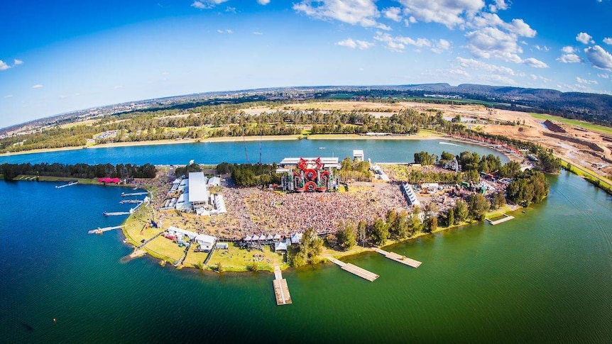 Aerial shot of festival crowd