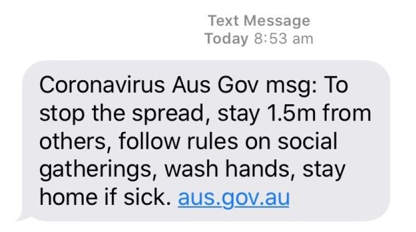 A screenshot of a text message with tips about what people should be doing to reduce the spread of coronavirus