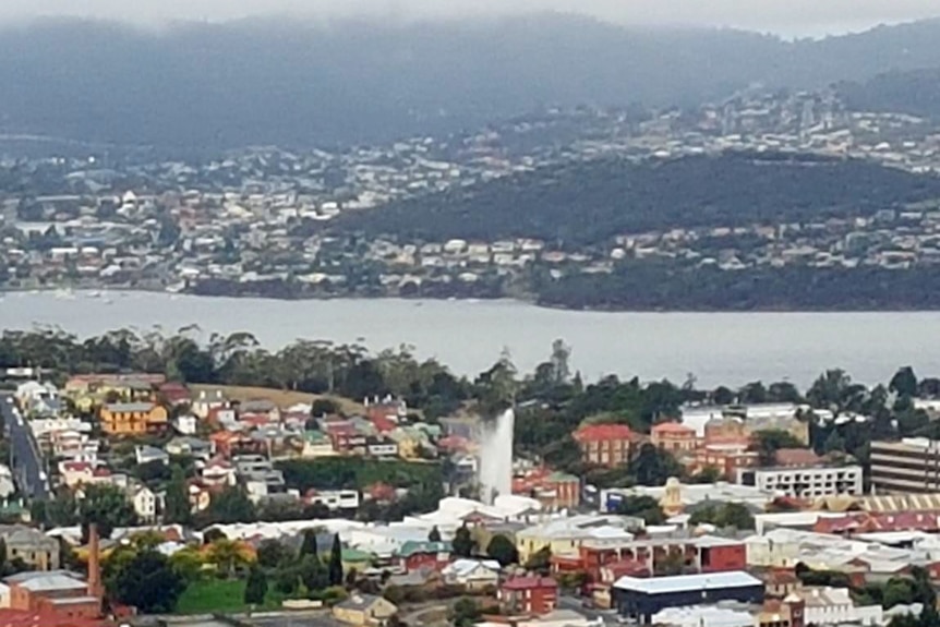 A burst water main in Hobart spouted 15 meters into the air.