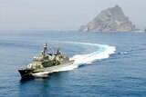 South Korea Navy boat near  Dokdo and Takeshima disputed Islands