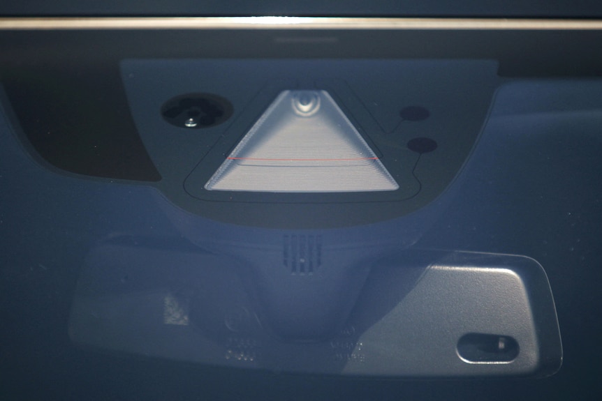 The forward-facing camera of a Tesla Model S