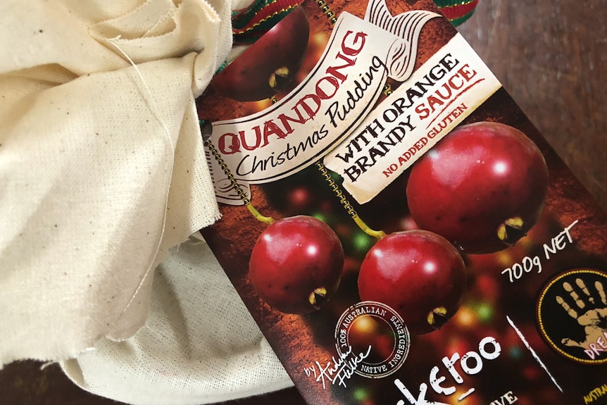 A quandong Christmas pudding, in traditional pudding muslin