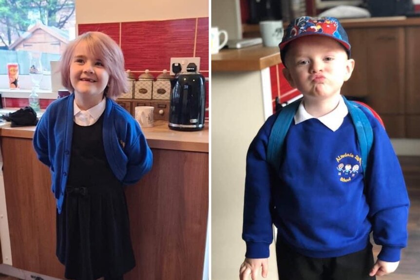 Two kids in school uniforms.