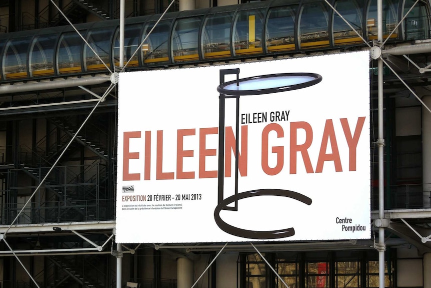 A poster for an Eileen Gray exhibition at the Centre Georges Pompidou in Paris, France.