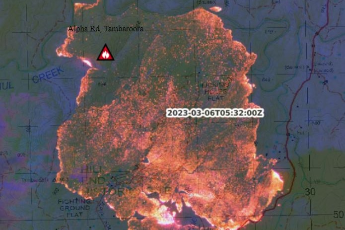 A map showing a large fireground in NSW.