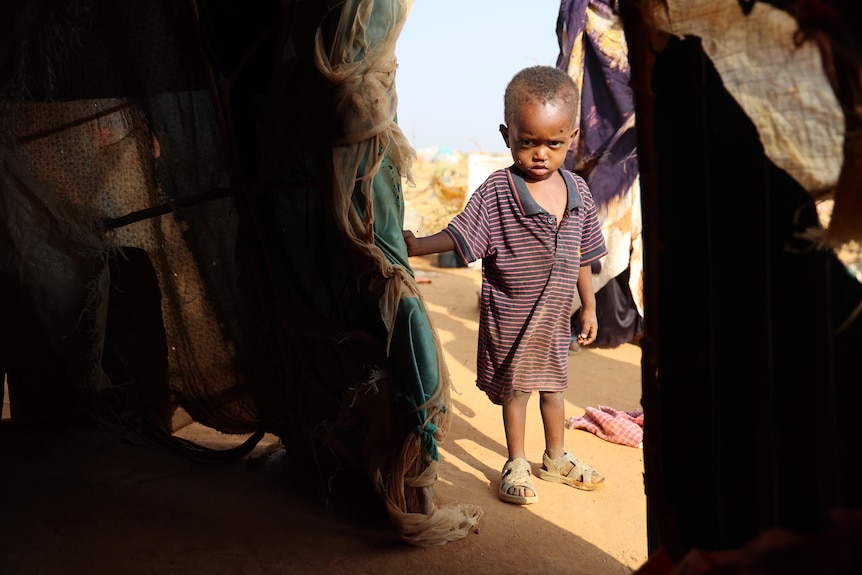 A boy at the door of a tent.