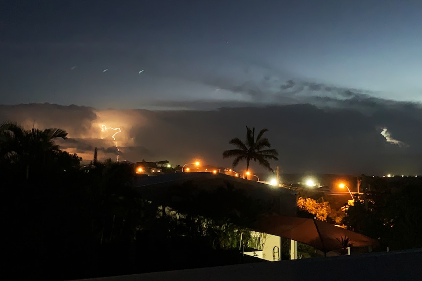 Lightning strike during storm at Peregian Beach on Queensland's Sunshine Coast 