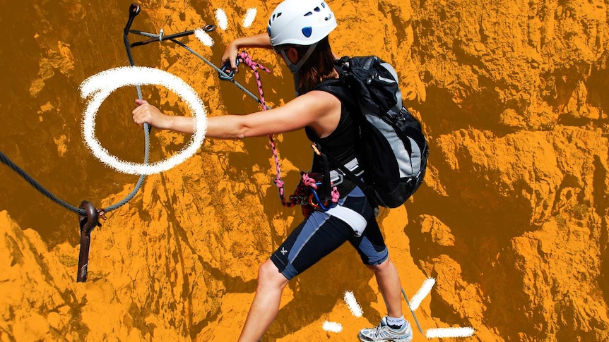 Woman rock climbing for story about doing things you're not good at just because you enjoy them.