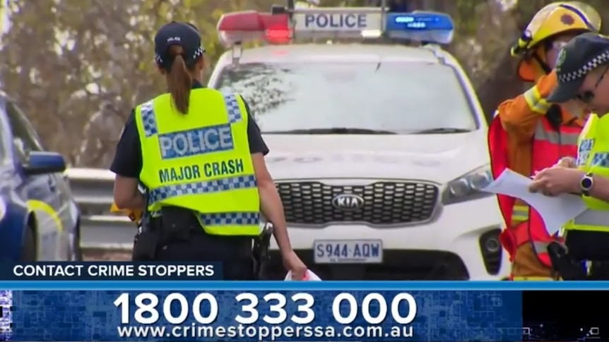 A police major crash investigator in a Crime Stoppers SA ad.