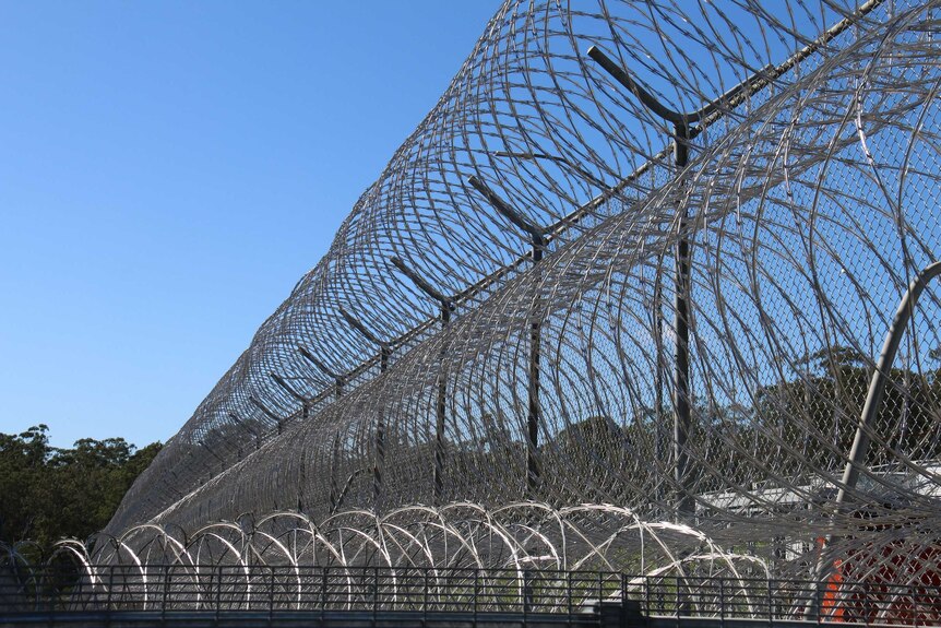 Barbed wire on top of the fence surrounding Borallon Training and Correctional Centre in Ironbark